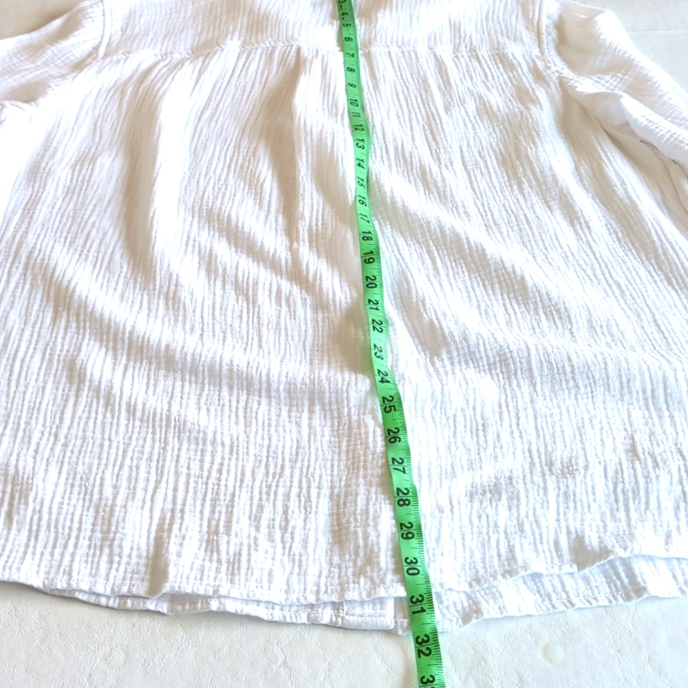 Talbots White 100% Cotton Gauze Long Sleeved Button Up Top Women's Size 1X - Picture 9 of 11